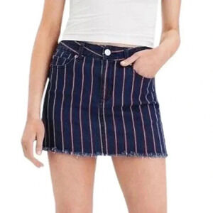 American Eagle Women's Size 2 Long Hi-Rise Mini Skirt Red White Blue Striped